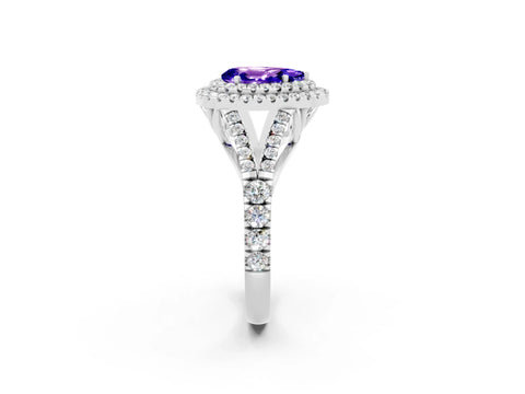 White gold Double Halo Pear Cut Tanzanite Split Shank Engagement Ring with Four-Prong Setting_2
