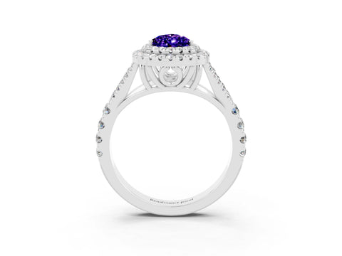 White gold Double Halo Pear Cut Tanzanite Split Shank Engagement Ring with Four-Prong Setting_3
