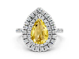 White gold Double Halo Pear Cut Yellow Sapphire Pavé Band with Four-Prong Setting_24