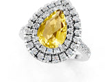 White gold Double Halo Pear Cut Yellow Sapphire Pavé Band with Four-Prong Setting_25