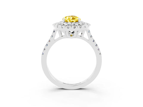 White gold Double Halo Pear Cut Yellow Sapphire Pavé Band with Four-Prong Setting_27