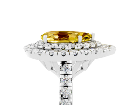 White gold Double Halo Pear Cut Yellow Sapphire Pavé Band with Four-Prong Setting_29