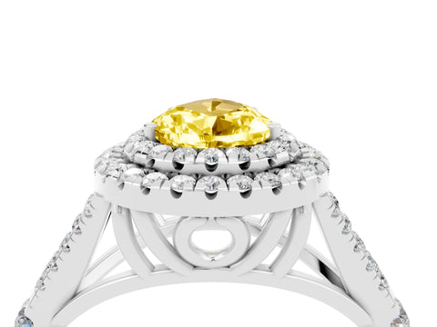 White gold Double Halo Pear Cut Yellow Sapphire Split Shank Engagement Ring with Four-Prong Setting_4