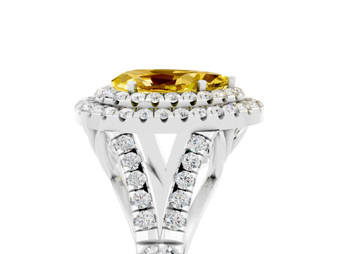 White gold Double Halo Pear Cut Yellow Sapphire Split Shank Engagement Ring with Four-Prong Setting_5