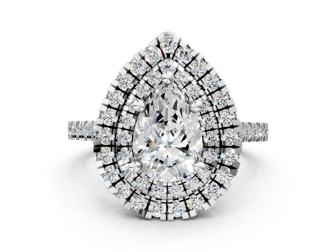 White gold Double Halo Pear Diamond Pave Band with Four-Prong Setting_109