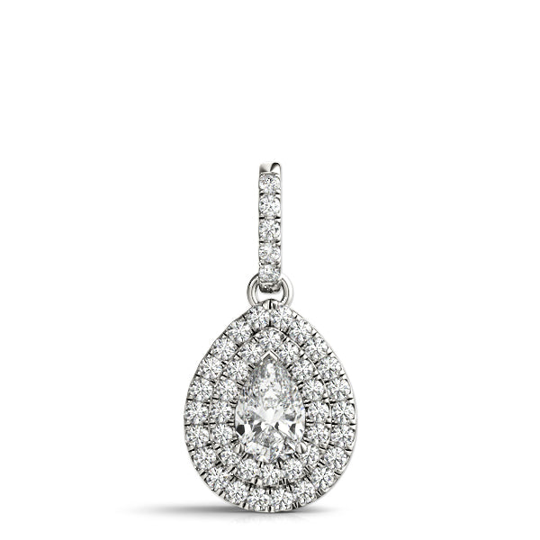 Silver Double Halo Pear Diamond Pendant with Pavé Setting