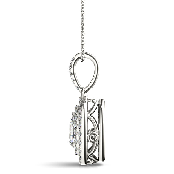 Silver Double Halo Pear Diamond Pendant with Pavé Setting