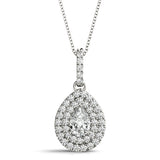 White gold Double Halo Pear Diamond Pendant with Pavé Setting