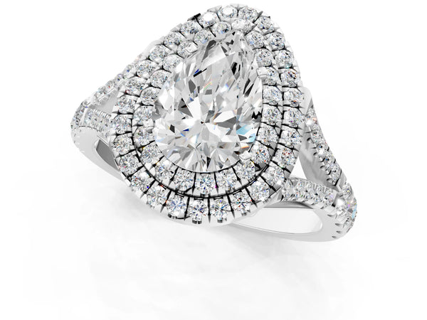 Sterling Silver Pear-Shaped Double Halo Split Shank Engagement Ring Setting
