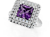 White gold Double Halo Princess Cut Amethyst Pavé Band with Four-Prong Setting_1