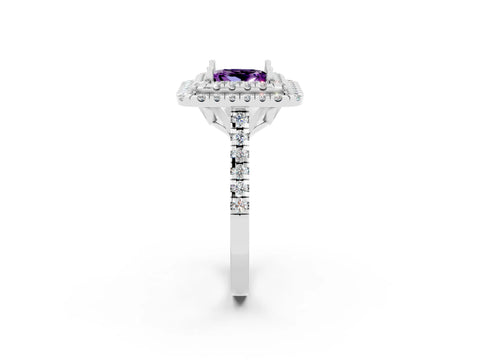 White gold Double Halo Princess Cut Amethyst Pavé Band with Four-Prong Setting_2