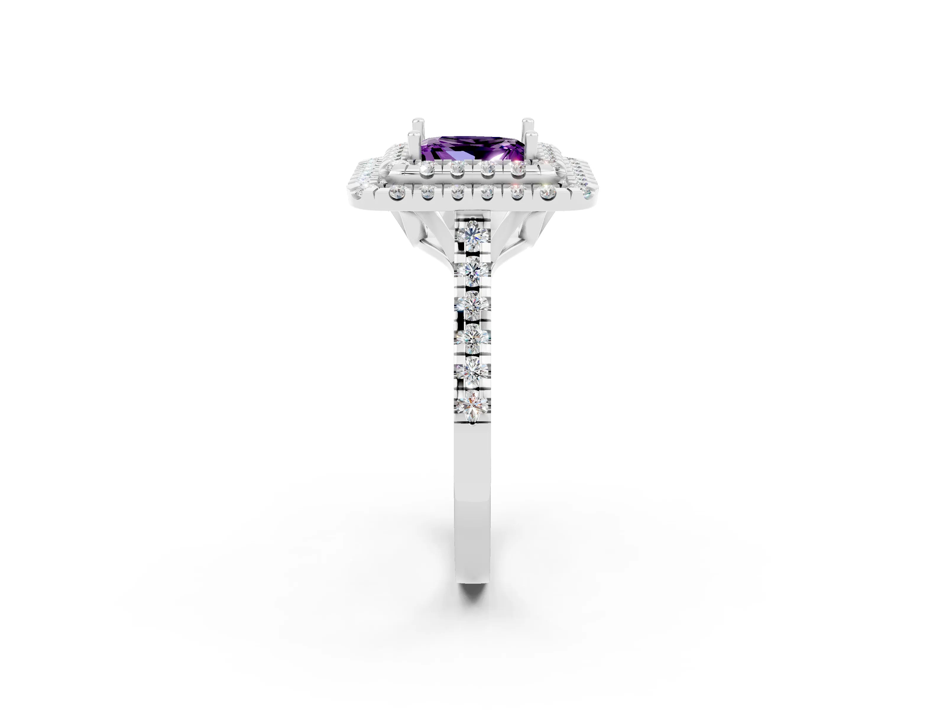 White gold Double Halo Princess Cut Amethyst Pavé Band with Four-Prong Setting_2