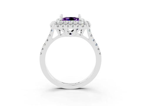 White gold Double Halo Princess Cut Amethyst Pavé Band with Four-Prong Setting_3