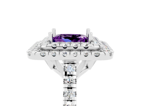 White gold Double Halo Princess Cut Amethyst Pavé Band with Four-Prong Setting_5