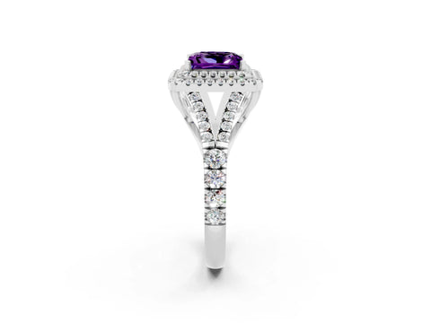 White gold Double Halo Princess Cut Amethyst Split Shank Engagement Ring with Four-Prong Setting_2