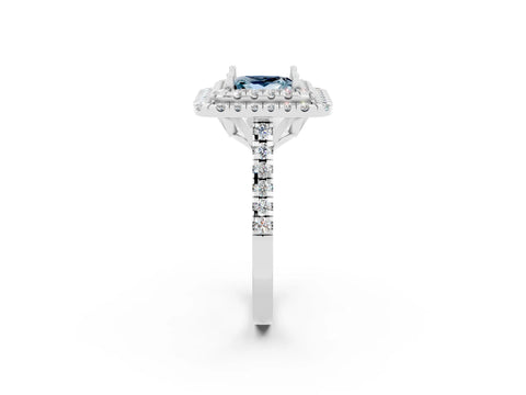 White gold Double Halo Princess Cut Aquamarine Pavé Band with Four-Prong Setting_2
