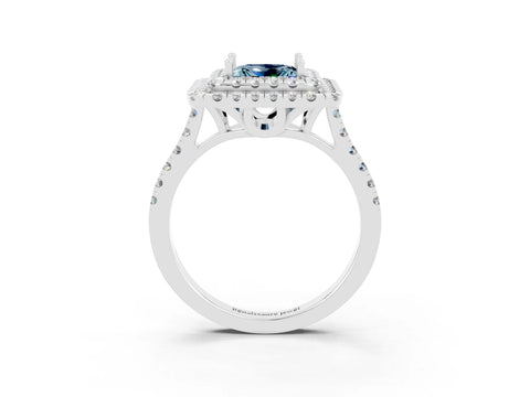 White gold Double Halo Princess Cut Aquamarine Pavé Band with Four-Prong Setting_3