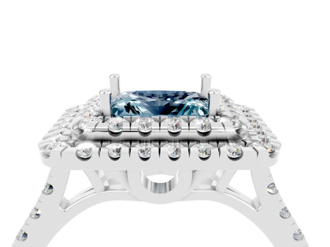 White gold Double Halo Princess Cut Aquamarine Pavé Band with Four-Prong Setting_4