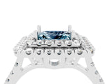 White gold Double Halo Princess Cut Aquamarine Pavé Band with Four-Prong Setting_4