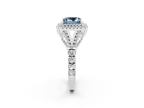 White gold Double Halo Princess Cut Aquamarine Split Shank Engagement Ring with Four-Prong Setting_2