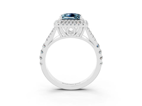 White gold Double Halo Princess Cut Aquamarine Split Shank Engagement Ring with Four-Prong Setting_3