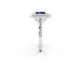 White gold Double Halo Princess Cut Blue Sapphire Pavé Band with Four-Prong Setting_2