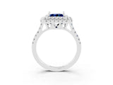 White gold Double Halo Princess Cut Blue Sapphire Pavé Band with Four-Prong Setting_3