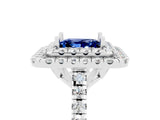 White gold Double Halo Princess Cut Blue Sapphire Pavé Band with Four-Prong Setting_5