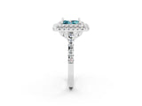 White gold Double Halo Princess Cut Blue Topaz Pavé Band with Four-Prong Setting_2