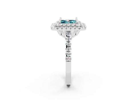 White gold Double Halo Princess Cut Blue Topaz Pavé Band with Four-Prong Setting_2