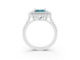 White gold Double Halo Princess Cut Blue Topaz Pavé Band with Four-Prong Setting_3