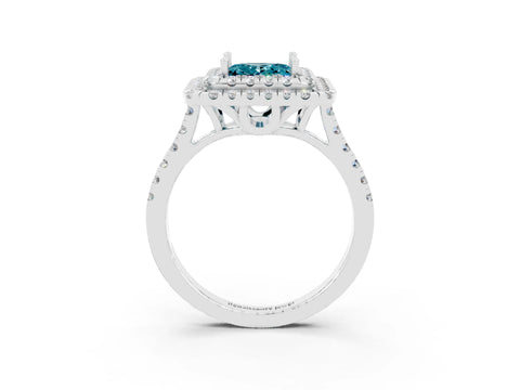 White gold Double Halo Princess Cut Blue Topaz Pavé Band with Four-Prong Setting_3