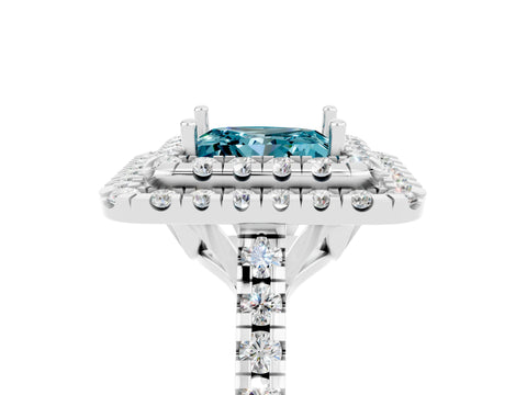 White gold Double Halo Princess Cut Blue Topaz Pavé Band with Four-Prong Setting_5