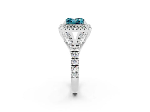 White gold Double Halo Princess Cut Blue Topaz Pavé Split Shank Ring with Prong Setting_2