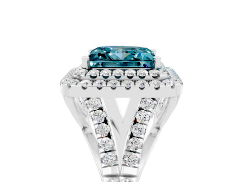 White gold Double Halo Princess Cut Blue Topaz Pavé Split Shank Ring with Prong Setting_5