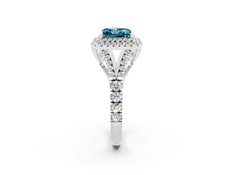 White gold Double Halo Princess Cut Blue Topaz Split Shank Engagement Ring with Four-Prong Setting_2