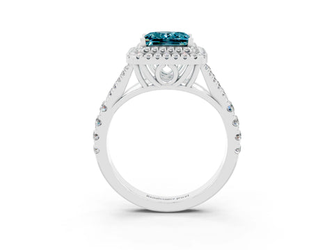 White gold Double Halo Princess Cut Blue Topaz Split Shank Engagement Ring with Four-Prong Setting_3