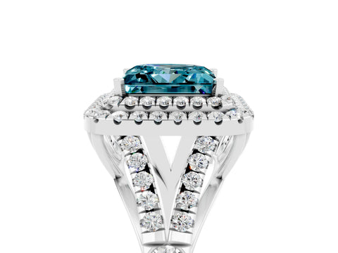 White gold Double Halo Princess Cut Blue Topaz Split Shank Engagement Ring with Four-Prong Setting_5