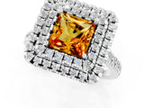 White gold Double Halo Princess Cut Citrine Pavé Band with Four-Prong Setting_1