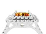 White gold Double Halo Princess Cut Citrine Pavé Band with Four-Prong Setting_4