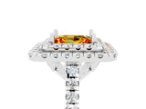 White gold Double Halo Princess Cut Citrine Pavé Band with Four-Prong Setting_5