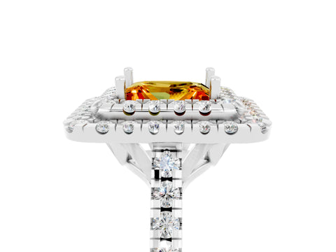White gold Double Halo Princess Cut Citrine Pavé Band with Four-Prong Setting_5