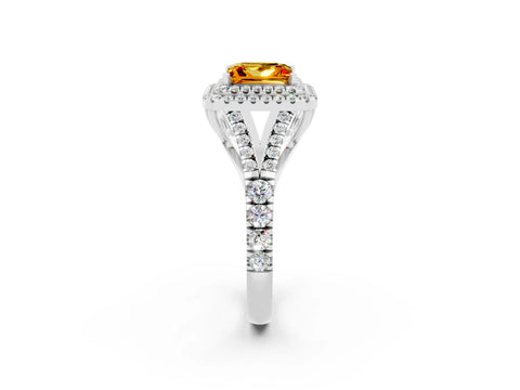 White gold Double Halo Princess Cut Citrine Split Shank Engagement Ring with Four-Prong Setting_2