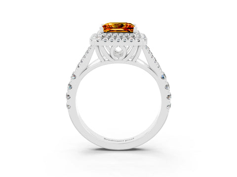 White gold Double Halo Princess Cut Citrine Split Shank Engagement Ring with Four-Prong Setting_3