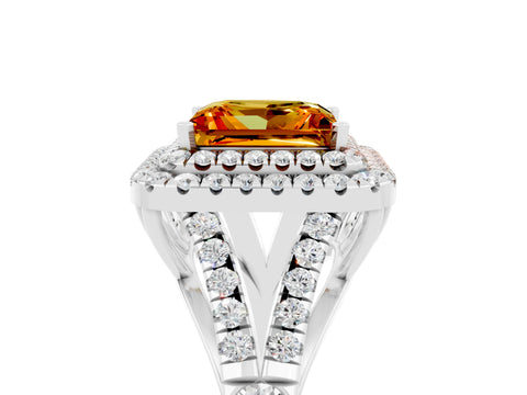 White gold Double Halo Princess Cut Citrine Split Shank Engagement Ring with Four-Prong Setting_5