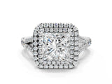 White gold Double Halo Princess Cut Diamond Split Shank Engagement Ring with Four-Prong Setting_3