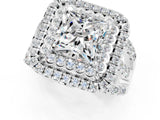 White gold Double Halo Princess Cut Diamond Split Shank Pave Set Ring_1