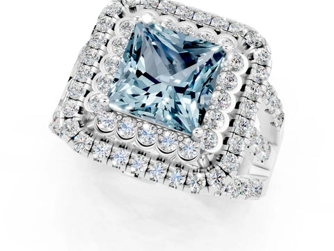 White gold Double Halo Princess Cut Diamond Split Shank Pave Set Ring_1