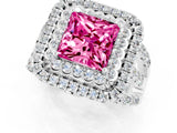 White gold Double Halo Princess Cut Diamond Split Shank Pave Set Ring_1