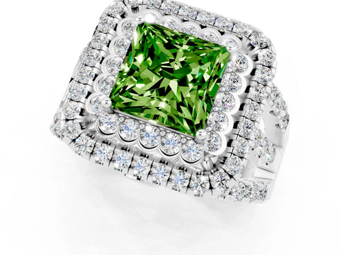 White gold Double Halo Princess Cut Diamond Split Shank Pave Set Ring_1